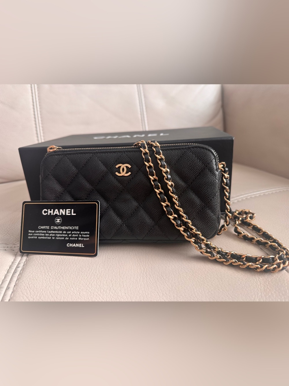 CHANEL Black Quilted Leather Clutch/Wallet on Chain with Gold-Tone Hardware - Picture 5 of 16